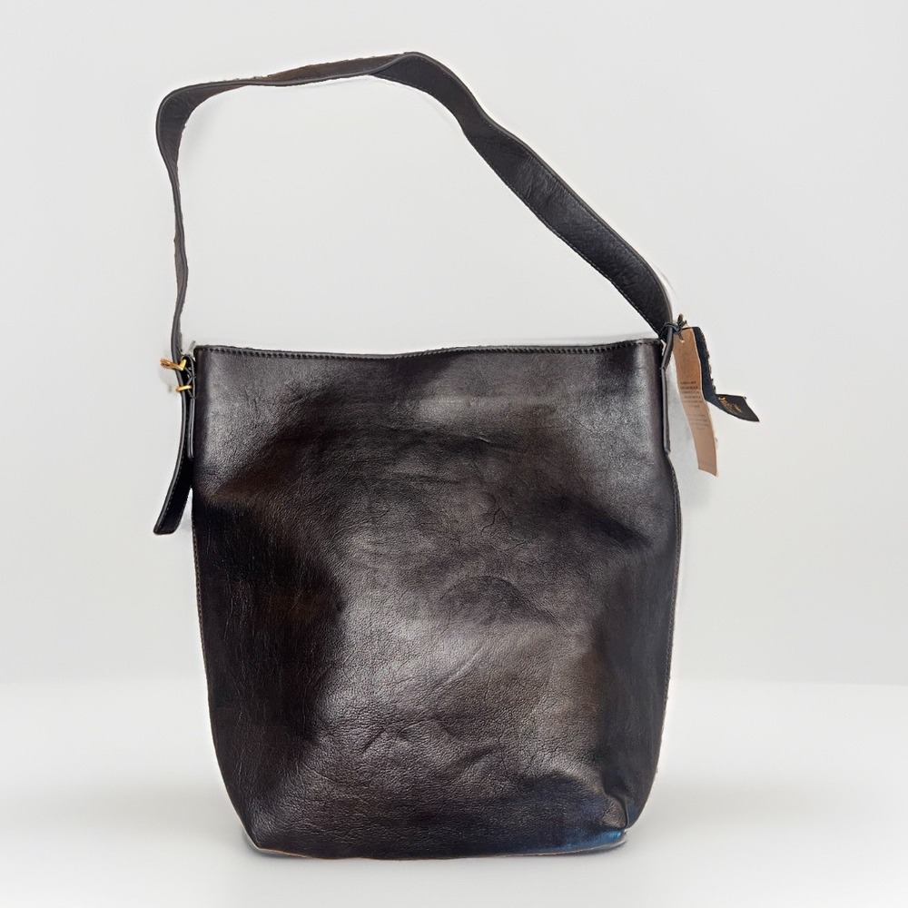 Margot New York Kaye LARGE Bucket LUXURY Leather Tote Bag BLACK NWT